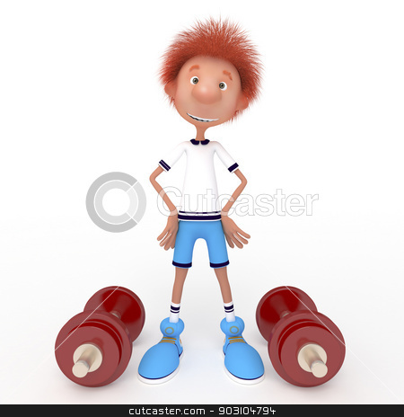 To use this stock image in your creative project, please select the size you need over to the right and click the "Add to Cart" button.
Your downloaded image will come with the Cutcaster watermark removed so don’t worry about the watermark you see on this page. 3d boy athlete. stock photo, Raising of weights pledge of health. Sport. by karelin721