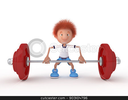 To use this stock image in your creative project, please select the size you need over to the right and click the "Add to Cart" button.
Your downloaded image will come with the Cutcaster watermark removed so don’t worry about the watermark you see on this page. The 3D little boy with a bar. stock photo, The young athlete is engaged in weightlifting. by karelin721