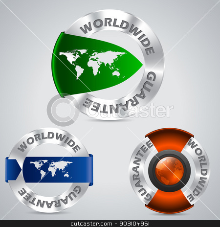 To use this stock image in your creative project, please select the size you need over to the right and click the "Add to Cart" button.
Your downloaded image will come with the Cutcaster watermark removed so don’t worry about the watermark you see on this page. Various worldwide metallic guarantee badges stock vector clipart, Various worldwide metallic guarantee badges with color ribbons by Mihaly Pal Fazakas