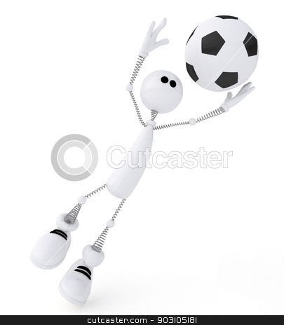 To use this stock image in your creative project, please select the size you need over to the right and click the "Add to Cart" button.
Your downloaded image will come with the Cutcaster watermark removed so don’t worry about the watermark you see on this page. 3d person football goalkeeper. stock photo, The little, white man on springs plays soccer. by karelin721