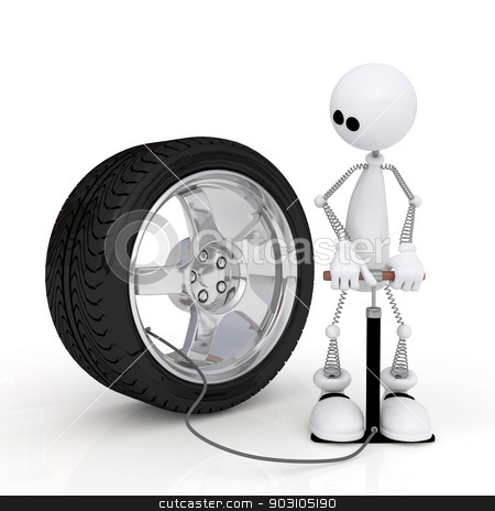 To use this stock image in your creative project, please select the size you need over to the right and click the "Add to Cart" button.
Your downloaded image will come with the Cutcaster watermark removed so don’t worry about the watermark you see on this page. The 3D little man pumps up a wheel. stock photo, The white person on springs is engaged in car repair. by karelin721