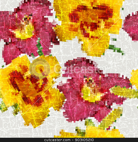To use this stock image in your creative project, please select the size you need over to the right and click the "Add to Cart" button.
Your downloaded image will come with the Cutcaster watermark removed so don’t worry about the watermark you see on this page. Grunge seamless floral mosaic pattern stock vector clipart, Grunge seamless floral mosaic vivid pattern (vector) by Olga Drozdova