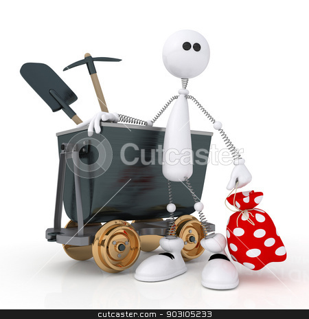 To use this stock image in your creative project, please select the size you need over to the right and click the "Add to Cart" button.
Your downloaded image will come with the Cutcaster watermark removed so don’t worry about the watermark you see on this page. 3d little man miner. stock photo, The white person works at springs in mine. by karelin721