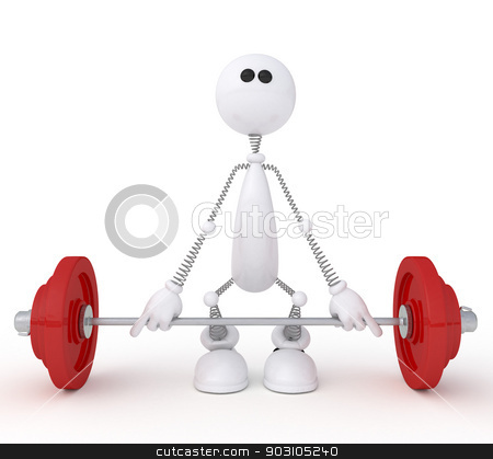To use this stock image in your creative project, please select the size you need over to the right and click the "Add to Cart" button.
Your downloaded image will come with the Cutcaster watermark removed so don’t worry about the watermark you see on this page. The 3D little man with a bar. stock photo, The white person on springs goes in for heavy athletics. by karelin721