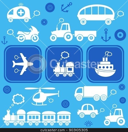 To use this stock image in your creative project, please select the size you need over to the right and click the "Add to Cart" button.
Your downloaded image will come with the Cutcaster watermark removed so don’t worry about the watermark you see on this page. Transport icons stock vector clipart, Blue card with white means of transport icons by blumer