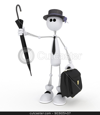 To use this stock image in your creative project, please select the size you need over to the right and click the "Add to Cart" button.
Your downloaded image will come with the Cutcaster watermark removed so don’t worry about the watermark you see on this page. The 3D white little man with a portfolio. stock photo, The businessman gathering for work catches a taxi an umbrella. by karelin721
