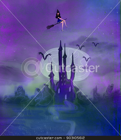 To use this stock image in your creative project, please select the size you need over to the right and click the "Add to Cart" button.
Your downloaded image will come with the Cutcaster watermark removed so don’t worry about the watermark you see on this page. Witch flying on a broom in moonlight. stock photo, Witch flying on a broom in moonlight. by Jacky Brown