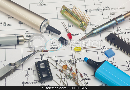 To use this stock image in your creative project, please select the size you need over to the right and click the "Add to Cart" button.
Your downloaded image will come with the Cutcaster watermark removed so don’t worry about the watermark you see on this page. Electronic components stock photo, Electronic components by B.F.