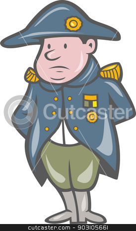 To use this stock image in your creative project, please select the size you need over to the right and click the "Add to Cart" button.
Your downloaded image will come with the Cutcaster watermark removed so don’t worry about the watermark you see on this page. French Military General Cartoon stock vector clipart, Illustration of a French military general with hands behind back facing front done in cartoon style on isolated background. by patrimonio