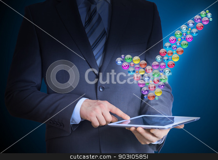 To use this stock image in your creative project, please select the size you need over to the right and click the "Add to Cart" button.
Your downloaded image will come with the Cutcaster watermark removed so don’t worry about the watermark you see on this page. Businessman holding tablet in his hands stock photo, Businessman in a suit holding a tablet in his hands. Above the screen tablet application icons in the form of checkmark by cherezoff