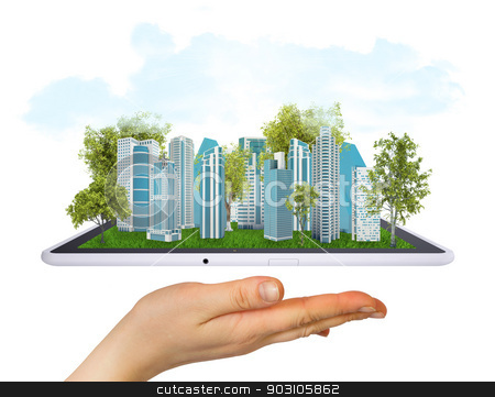 To use this stock image in your creative project, please select the size you need over to the right and click the "Add to Cart" button.
Your downloaded image will come with the Cutcaster watermark removed so don’t worry about the watermark you see on this page. Hand holding tablet computer stock photo, Hand holding a tablet computer. In screen tablet city of skyscrapers by cherezoff