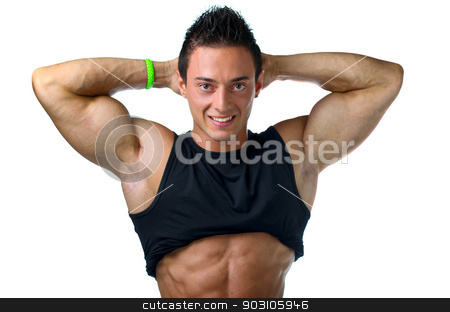 To use this stock image in your creative project, please select the size you need over to the right and click the "Add to Cart" button.
Your downloaded image will come with the Cutcaster watermark removed so don’t worry about the watermark you see on this page. Muscular young bodybuilder showing biceps and ripped abs stock photo, Muscular young bodybuilder showing biceps and ripped abs, smiling. Isolated on white by Stefano Cavoretto