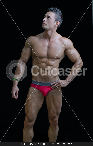 To use this stock image in your creative project, please select the size you need over to the right and click the "Add to Cart" button.
Your downloaded image will come with the Cutcaster watermark removed so don’t worry about the watermark you see on this page. Muscular young bodybuilder in relaxed pose, looking up stock photo, Muscular young bodybuilder in relaxed pose, looking up to a side. Isolated on black by Stefano Cavoretto