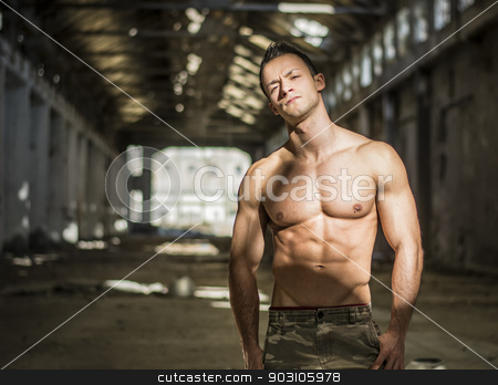 To use this stock image in your creative project, please select the size you need over to the right and click the "Add to Cart" button.
Your downloaded image will come with the Cutcaster watermark removed so don’t worry about the watermark you see on this page. Muscular shirtless young man in abandoned warehouse standing stock photo, Muscular shirtless young man in abandoned warehouse standing, looking at camera by Stefano Cavoretto