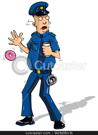 To use this stock image in your creative project, please select the size you need over to the right and click the "Add to Cart" button.
Your downloaded image will come with the Cutcaster watermark removed so don’t worry about the watermark you see on this page. Cartoon policeman surpised by something stock vector clipart, Cartoon policeman surpised by something dropping his doughnut by antonbrand