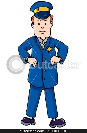 To use this stock image in your creative project, please select the size you need over to the right and click the "Add to Cart" button.
Your downloaded image will come with the Cutcaster watermark removed so don’t worry about the watermark you see on this page. Cartoon policeman with hands on hips stock vector clipart, Cartoon policeman with hands on hips. Isolated on white by antonbrand