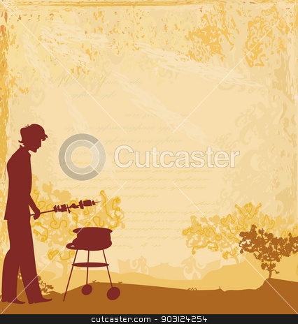 To use this stock image in your creative project, please select the size you need over to the right and click the "Add to Cart" button.
Your downloaded image will come with the Cutcaster watermark removed so don’t worry about the watermark you see on this page. man silhouette cooking on his barbecue Invitation stock vector clipart, man silhouette cooking on his barbecue Invitation by Jacky Brown