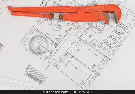 To use this stock image in your creative project, please select the size you need over to the right and click the "Add to Cart" button.
Your downloaded image will come with the Cutcaster watermark removed so don’t worry about the watermark you see on this page. Adjustable wrench and drawing on the desktop stock photo, Adjustable wrench and drawing on the desktop. Concept of repair and construction by cherezoff