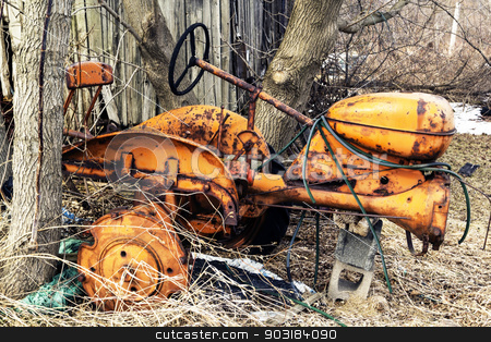 To use this stock image in your creative project, please select the size you need over to the right and click the "Add to Cart" button.
Your downloaded image will come with the Cutcaster watermark removed so don’t worry about the watermark you see on this page. Yellow Tractor stock photo, Vintage and abandoned yellow rusting tractor. It is missing wheels and paint. by Leah Fallesen