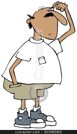To use this stock image in your creative project, please select the size you need over to the right and click the "Add to Cart" button.
Your downloaded image will come with the Cutcaster watermark removed so don’t worry about the watermark you see on this page. Man scratching his head stock photo, This illustration depicts a man in shorts scratching his head. by Dennis Cox