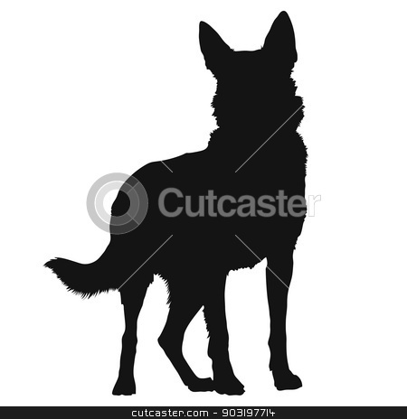 To use this stock image in your creative project, please select the size you need over to the right and click the "Add to Cart" button.
Your downloaded image will come with the Cutcaster watermark removed so don’t worry about the watermark you see on this page. German Shepherd Silhouette stock vector clipart, A black silhouette of a standing German Shepherd by Maria Bell