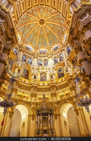 To use this stock image in your creative project, please select the size you need over to the right and click the "Add to Cart" button.
Your downloaded image will come with the Cutcaster watermark removed so don’t worry about the watermark you see on this page. Basilica Dome Stained Glass Cathedral Andalusia Granada Spain stock photo, Basilica Dome Stained Glass Cathedral Andalusia Granada Spain. Built in the 1500s, housing the tombs of King Ferdinand and Isabella. Dome by Diego de Siloe, 16th Century Stained Glass by Juan del Campo. by William Perry
