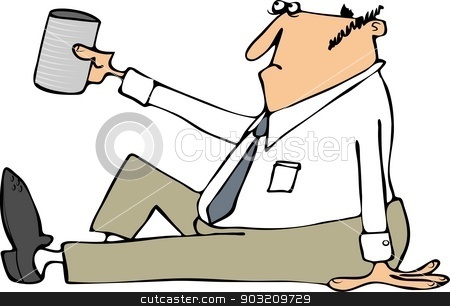 To use this stock image in your creative project, please select the size you need over to the right and click the "Add to Cart" button.
Your downloaded image will come with the Cutcaster watermark removed so don’t worry about the watermark you see on this page. Businessman begging for change stock photo, This illustration depicts a businessman sitting on the ground and holding up a can for money. by Dennis Cox