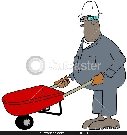 To use this stock image in your creative project, please select the size you need over to the right and click the "Add to Cart" button.
Your downloaded image will come with the Cutcaster watermark removed so don’t worry about the watermark you see on this page. Man pushing a wheelbarrow stock photo, This illustration depicts a construction worker in coveralls and hardhat pushing a wheelbarrow. by Dennis Cox