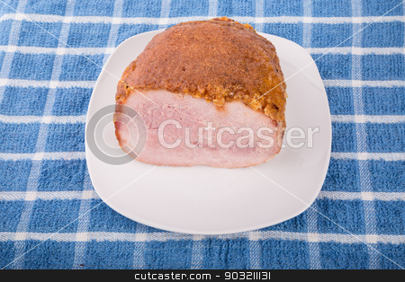 To use this stock image in your creative project, please select the size you need over to the right and click the "Add to Cart" button.
Your downloaded image will come with the Cutcaster watermark removed so don’t worry about the watermark you see on this page. Ham on White Plate with Honey Crust stock photo, Fresh Ham baked with sweet honey crust by Darryl Brooks