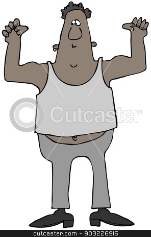 To use this stock image in your creative project, please select the size you need over to the right and click the "Add to Cart" button.
Your downloaded image will come with the Cutcaster watermark removed so don’t worry about the watermark you see on this page. Man flexing his biceps stock photo, This illustration depicts a black man wearing a t-shirt and flexing his biceps. by Dennis Cox