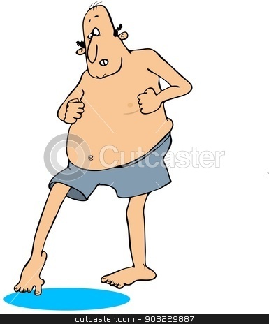 To use this stock image in your creative project, please select the size you need over to the right and click the "Add to Cart" button.
Your downloaded image will come with the Cutcaster watermark removed so don’t worry about the watermark you see on this page. Man testing the water stock photo, This illustration depicts a man in swim trunks testing the water with his toes. by Dennis Cox