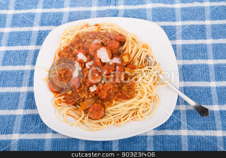 To use this stock image in your creative project, please select the size you need over to the right and click the "Add to Cart" button.
Your downloaded image will come with the Cutcaster watermark removed so don’t worry about the watermark you see on this page. Spaghetti with sausage and pasta twirled on fork stock photo, Fresh plate of delicious spaghetti with beef and sausage meat sauce and parmesan cheese by Darryl Brooks