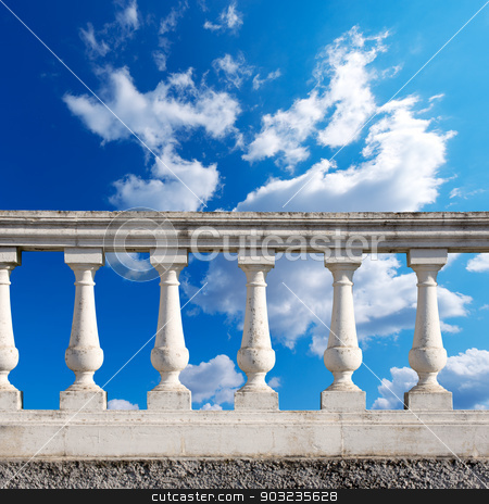 To use this stock image in your creative project, please select the size you need over to the right and click the "Add to Cart" button.
Your downloaded image will come with the Cutcaster watermark removed so don’t worry about the watermark you see on this page. Balustrade Pillars on a Cloudy Sky stock photo, Old white stone balustrade with blue sky and clouds in the background by catalby