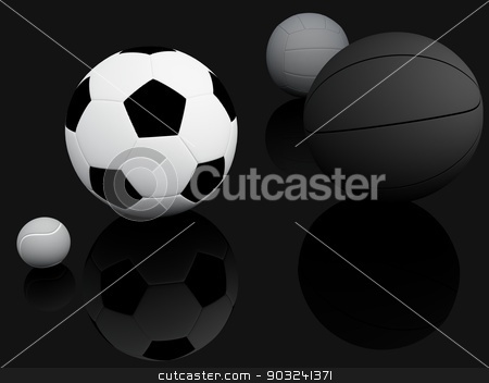 To use this stock image in your creative project, please select the size you need over to the right and click the "Add to Cart" button.
Your downloaded image will come with the Cutcaster watermark removed so don’t worry about the watermark you see on this page. Sports Equipment stock photo, A variety of sports equipment on a black background , 3d illustration by nicolas menijes