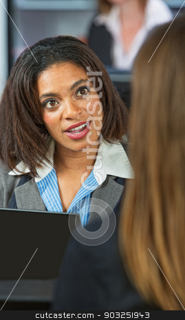To use this stock image in your creative project, please select the size you need over to the right and click the "Add to Cart" button.
Your downloaded image will come with the Cutcaster watermark removed so don’t worry about the watermark you see on this page. Amazed Business Woman stock photo, Amazed Black woman talking with friend in restaurant by Scott Griessel