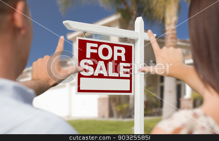 To use this stock image in your creative project, please select the size you need over to the right and click the "Add to Cart" button.
Your downloaded image will come with the Cutcaster watermark removed so don’t worry about the watermark you see on this page. For Sale Sign, House and Military Couple Framing Hands stock photo, For Sale Real Estate Sign, House and Military Couple Framing Hands in Front. by Andy Dean