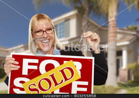 To use this stock image in your creative project, please select the size you need over to the right and click the "Add to Cart" button.
Your downloaded image will come with the Cutcaster watermark removed so don’t worry about the watermark you see on this page. Excited Woman Holding House Keys and Sold Real Estate Sign stock photo, Excited Woman Holding House Keys and Sold Real Estate Sign in Front of Nice New Home. by Andy Dean