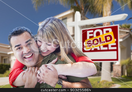 To use this stock image in your creative project, please select the size you need over to the right and click the "Add to Cart" button.
Your downloaded image will come with the Cutcaster watermark removed so don’t worry about the watermark you see on this page. Couple in Front of Sold Real Estate Sign and House stock photo, Happy Hugging Mixed Race Couple in Front of Sold Home For Sale Real Estate Sign and House. by Andy Dean