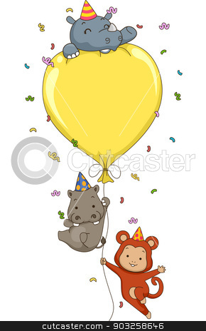 To use this stock image in your creative project, please select the size you need over to the right and click the "Add to Cart" button.
Your downloaded image will come with the Cutcaster watermark removed so don’t worry about the watermark you see on this page. Birthday Safari Balloon stock vector clipart, Illustration of Cute Jungle Animals Holding on to a Big Party Balloon with space for text by BNP