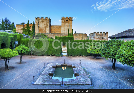 To use this stock image in your creative project, please select the size you need over to the right and click the "Add to Cart" button.
Your downloaded image will come with the Cutcaster watermark removed so don’t worry about the watermark you see on this page. Alhambra Wall Towers Fountain Garden Granada Andalusia Spain stock photo, Alhambra Wall Towers Garden Green Hedge Fountain Granada Andalusia Spain by William Perry