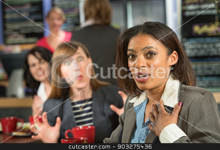 To use this stock image in your creative project, please select the size you need over to the right and click the "Add to Cart" button.
Your downloaded image will come with the Cutcaster watermark removed so don’t worry about the watermark you see on this page. Distressed Woman in Cafe stock photo, Person teasing distressed woman in coffee house by Scott Griessel
