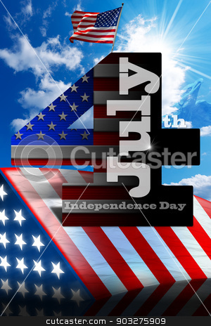 To use this stock image in your creative project, please select the size you need over to the right and click the "Add to Cart" button.
Your downloaded image will come with the Cutcaster watermark removed so don’t worry about the watermark you see on this page. Independence Day - July 4 stock photo, US flags on blue sky with number 4 and written July - concept of Independence Day - July 4th by catalby