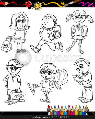 To use this stock image in your creative project, please select the size you need over to the right and click the "Add to Cart" button.
Your downloaded image will come with the Cutcaster watermark removed so don’t worry about the watermark you see on this page. school kids group cartoon coloring book stock vector clipart, Coloring Book or Page Cartoon Illustration of Color and Black and White Primary School Students or Pupils Boys and Girls Characters Set for Children by Igor Zakowski