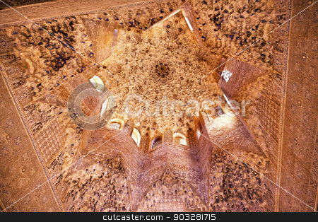 To use this stock image in your creative project, please select the size you need over to the right and click the "Add to Cart" button.
Your downloaded image will come with the Cutcaster watermark removed so don’t worry about the watermark you see on this page. Star Shaped Domed Ceiling of the Sala de Albencerrajes Alhambra stock photo, Star Shaped Domed Ceiling of the Sala de Albencerrajes Alhambra Moorish Wall Windows Patterns Designs Granada Andalusia Spain by William Perry