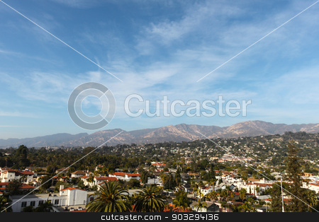 To use this stock image in your creative project, please select the size you need over to the right and click the "Add to Cart" button.
Your downloaded image will come with the Cutcaster watermark removed so don’t worry about the watermark you see on this page. Santa Barbara stock photo, Santa Barbara skyline with mountains in the background. by Henrik Lehnerer