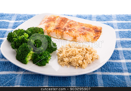 To use this stock image in your creative project, please select the size you need over to the right and click the "Add to Cart" button.
Your downloaded image will come with the Cutcaster watermark removed so don’t worry about the watermark you see on this page. Salmon Broccoli and Brown Rice stock photo, Baked Salmon Fillet with Steamed Broccoli and Brown Rice by Darryl Brooks