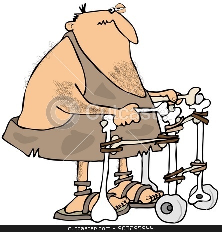 To use this stock image in your creative project, please select the size you need over to the right and click the "Add to Cart" button.
Your downloaded image will come with the Cutcaster watermark removed so don’t worry about the watermark you see on this page. Caveman using a walker stock photo, This illustration depicts a caveman using a walker made of bones with stone wheels. by Dennis Cox