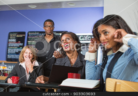 To use this stock image in your creative project, please select the size you need over to the right and click the "Add to Cart" button.
Your downloaded image will come with the Cutcaster watermark removed so don’t worry about the watermark you see on this page. Annoying Singing Customer stock photo, Annoyed customers covering ears with woman singing out loud by Scott Griessel