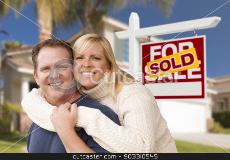 To use this stock image in your creative project, please select the size you need over to the right and click the "Add to Cart" button.
Your downloaded image will come with the Cutcaster watermark removed so don’t worry about the watermark you see on this page. Couple in Front of Sold Real Estate Sign and House stock photo, Happy Couple Hugging in Front of Sold Real Estate Sign and House. by Andy Dean