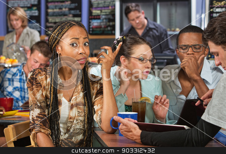To use this stock image in your creative project, please select the size you need over to the right and click the "Add to Cart" button.
Your downloaded image will come with the Cutcaster watermark removed so don’t worry about the watermark you see on this page. Perplexed Student stock photo, Perplexed beautiful African student studying with friends by Scott Griessel